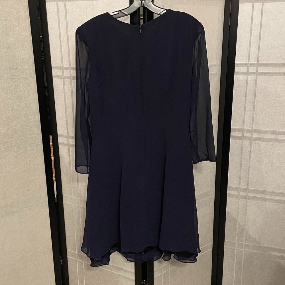 Kamisato Flowy Navy Blue Dress with Sheer Long Sleeves - Picture 4 of 7